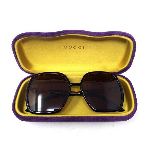 Gucci Oversized Sunglasses Horsebit Detail Square Havana Brown Gold GG0890S NEW - Picture 5 of 13
